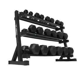 Mega Fitness - Rubber Hex Dumbbells Set 5-50lbs with Stand