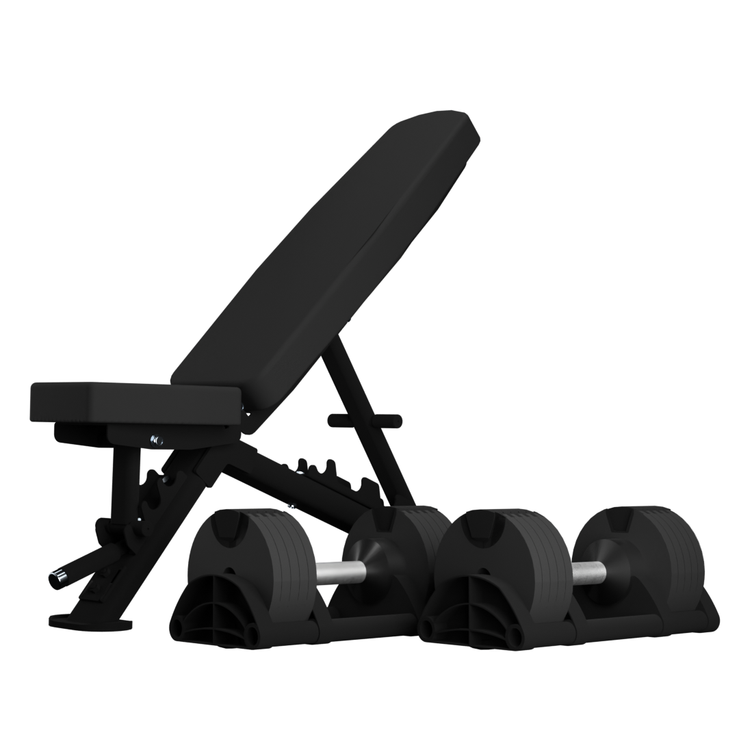 Nuobells - 5-50lb Adjustable Dumbbell Pair & Bench Combo