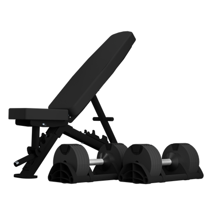 Nuobells - 5-50lb Adjustable Dumbbell Pair & Bench Combo