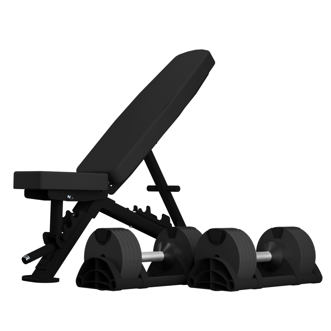 Nuobells - 5-50lb Adjustable Dumbbell Pair & Bench Combo