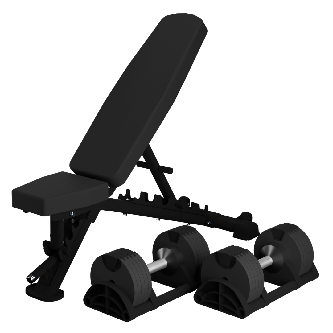 Nuobells - 5-50lb Adjustable Dumbbell Pair & Bench Combo