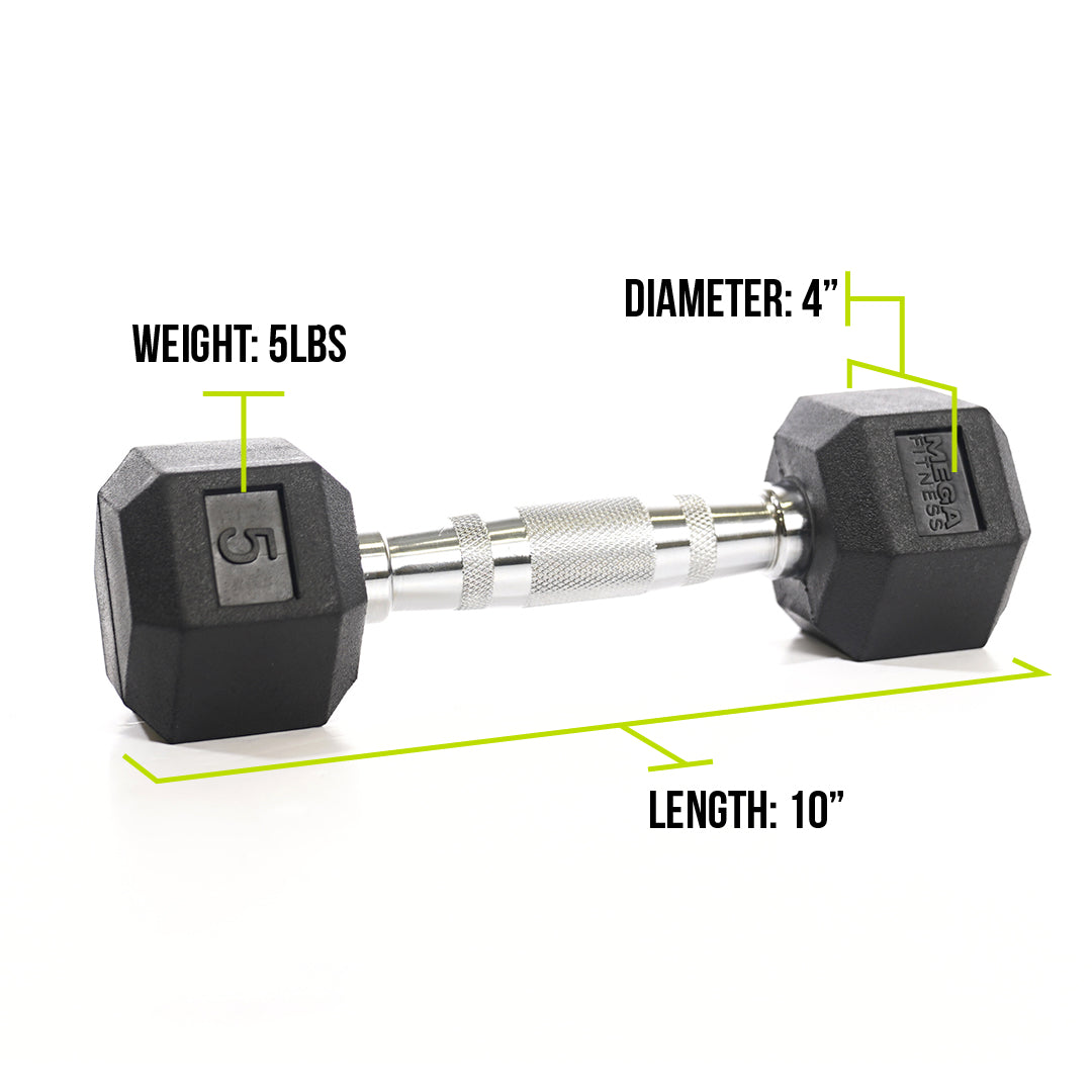 Mega Fitness - Rubber Hex Dumbbell 5lbs