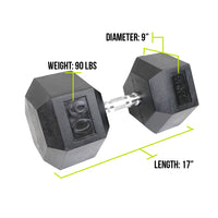 Mega Fitness - Rubber Hex Dumbbell 90lbs