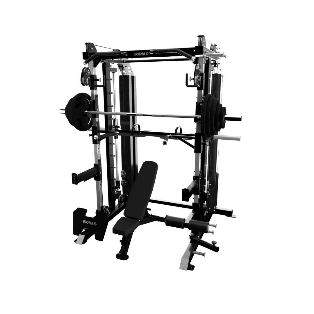 IRONAX - All-In-One with Bench & Olympic Plate Combo ~