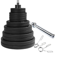 Element Fitness - 300lb Virgin Rubber Olympic Pro Plate Set with ECO Bar Kit