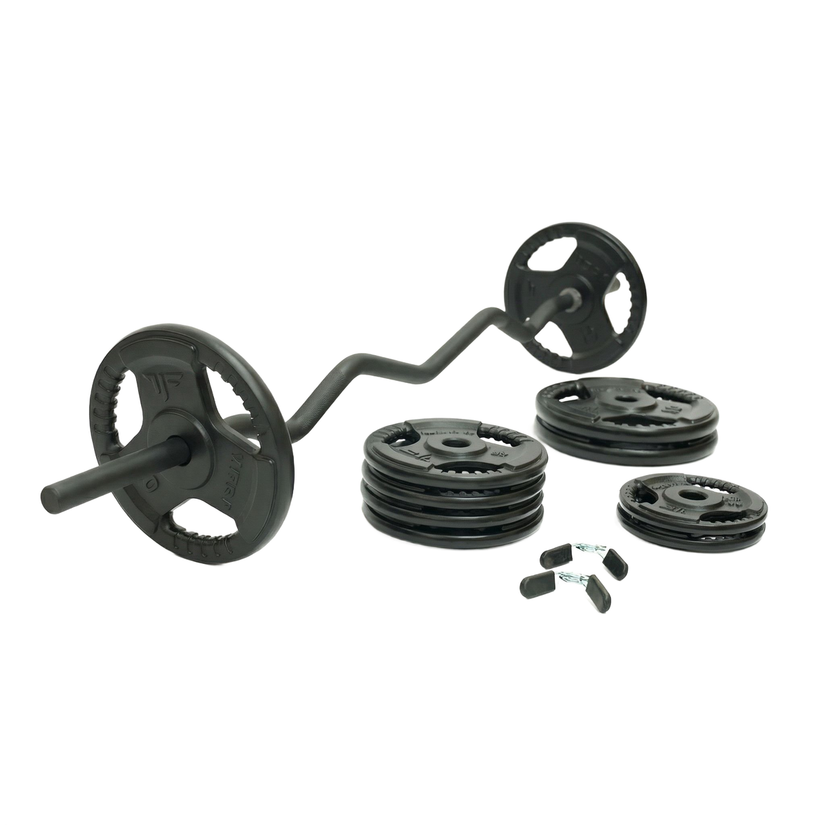 Mega Fitness - 1" Standard Steel Plate 75lbs Set with Curl Bar