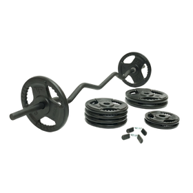 Mega Fitness - 1" Standard Steel Plate 75lbs Set with Curl Bar