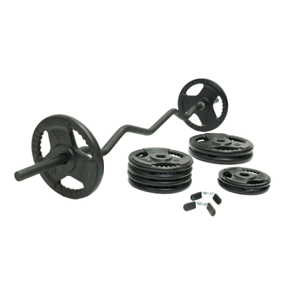 Mega Fitness - 1" Standard Steel Plate 75lbs Set with Curl Bar