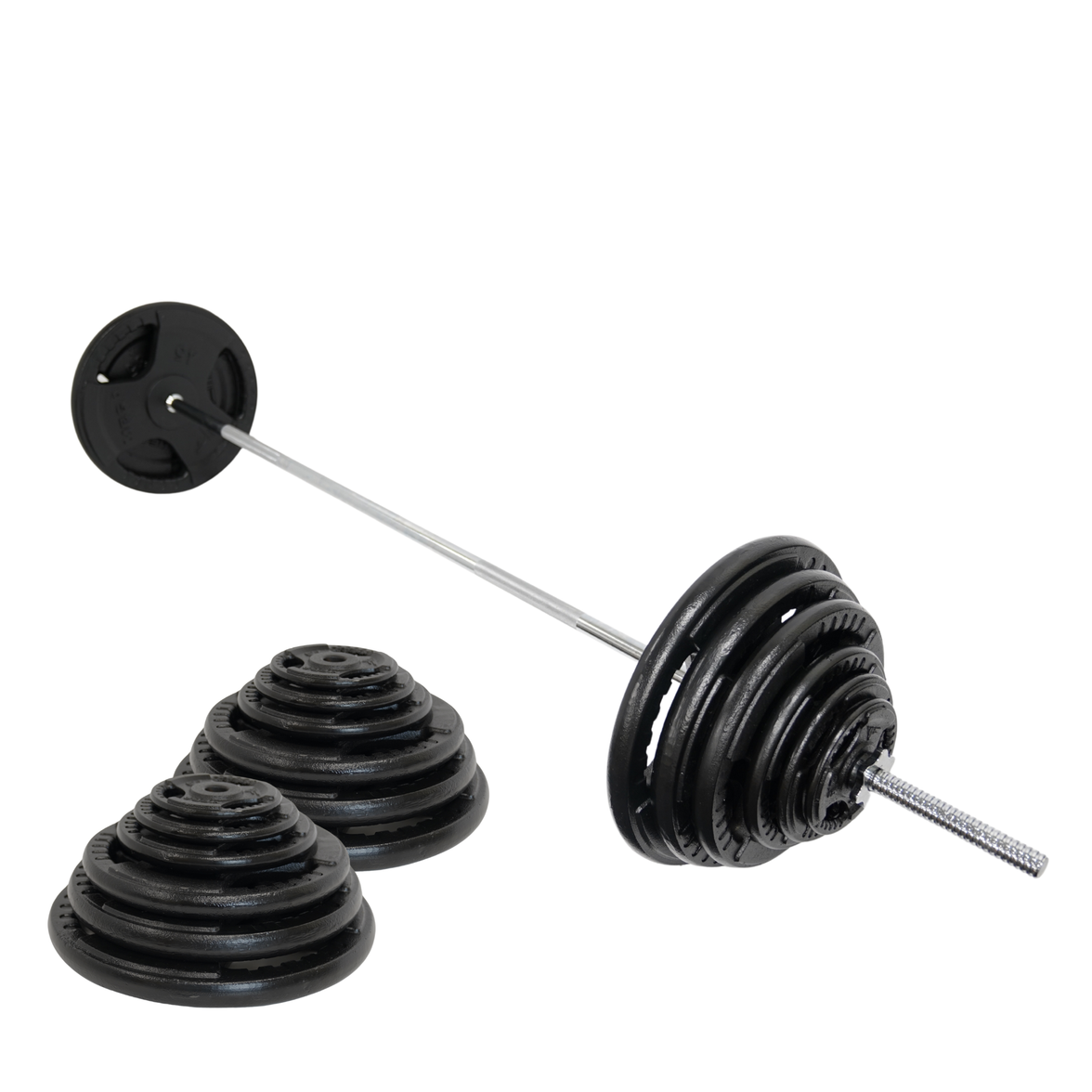 Mega Fitness - 1" Standard Steel Plate 265lbs Set with 84" Bar