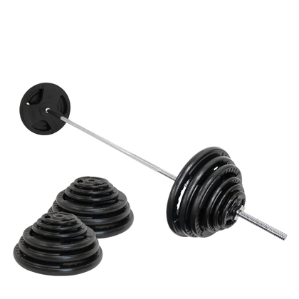 Mega Fitness - 1" Standard Steel Plate 265lbs Set with 84" Bar
