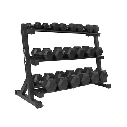 Mega Fitness - Rubber Hex Dumbbells Set 5-50lbs with Stand