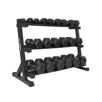 Mega Fitness - Rubber Hex Dumbbells Set 5-50lbs with Stand