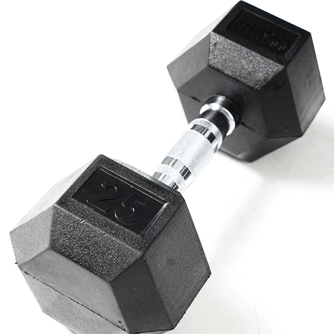 Mega Fitness - Rubber Hex Dumbbells Set 5-50lbs with Stand
