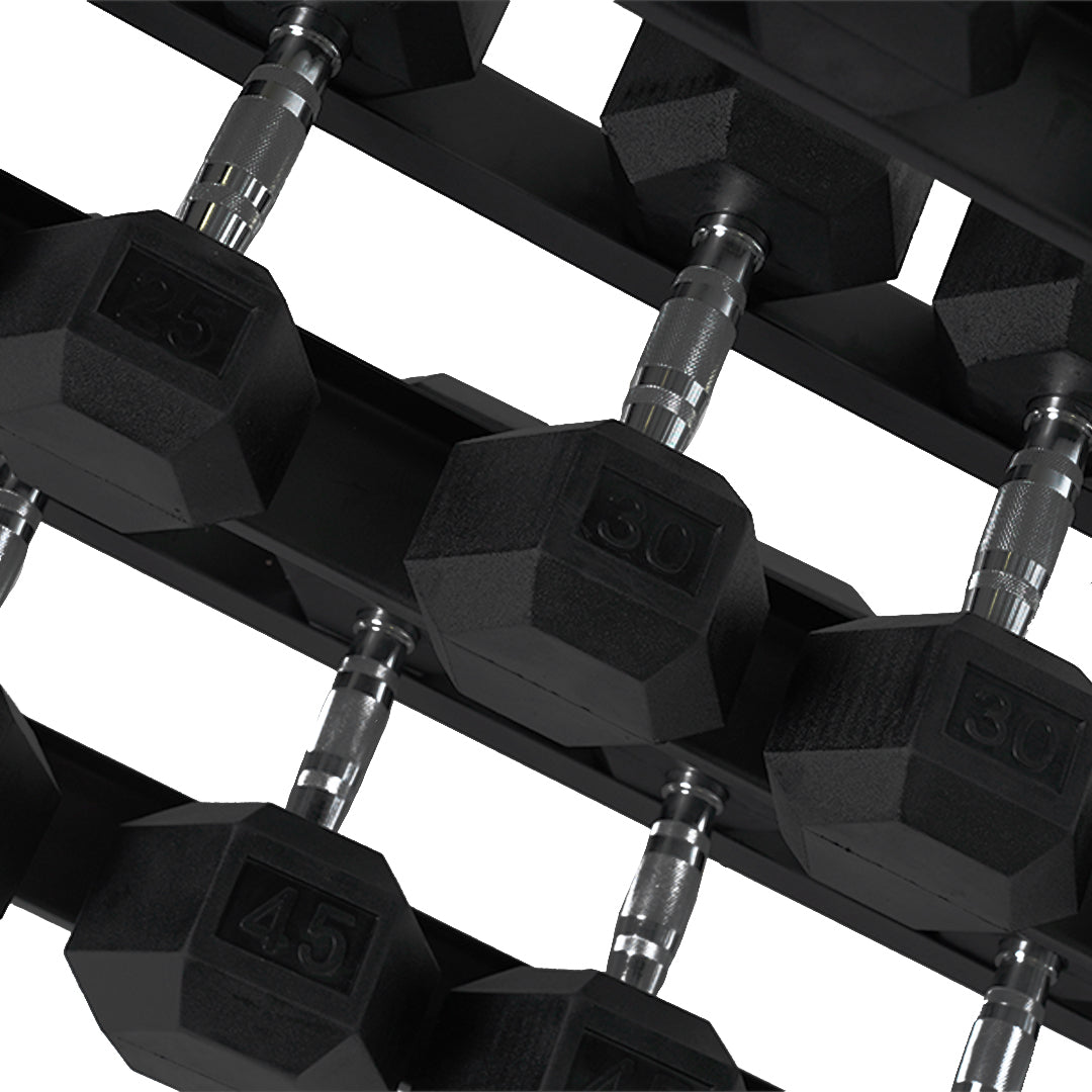 Mega Fitness - Rubber Hex Dumbbells Set 5-50lbs with Stand