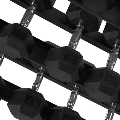 Mega Fitness - Rubber Hex Dumbbells Set 5-50lbs with Stand