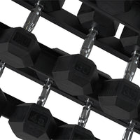 Mega Fitness - Rubber Hex Dumbbells Set 5-50lbs with Stand