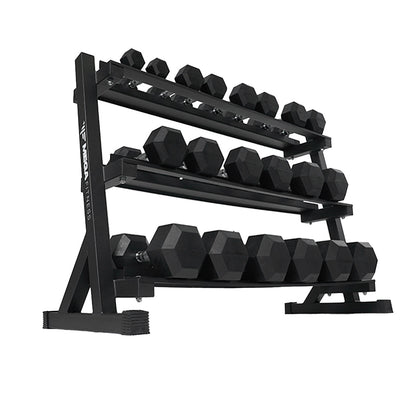 Mega Fitness - Rubber Hex Dumbbells Set 5-50lbs with Stand